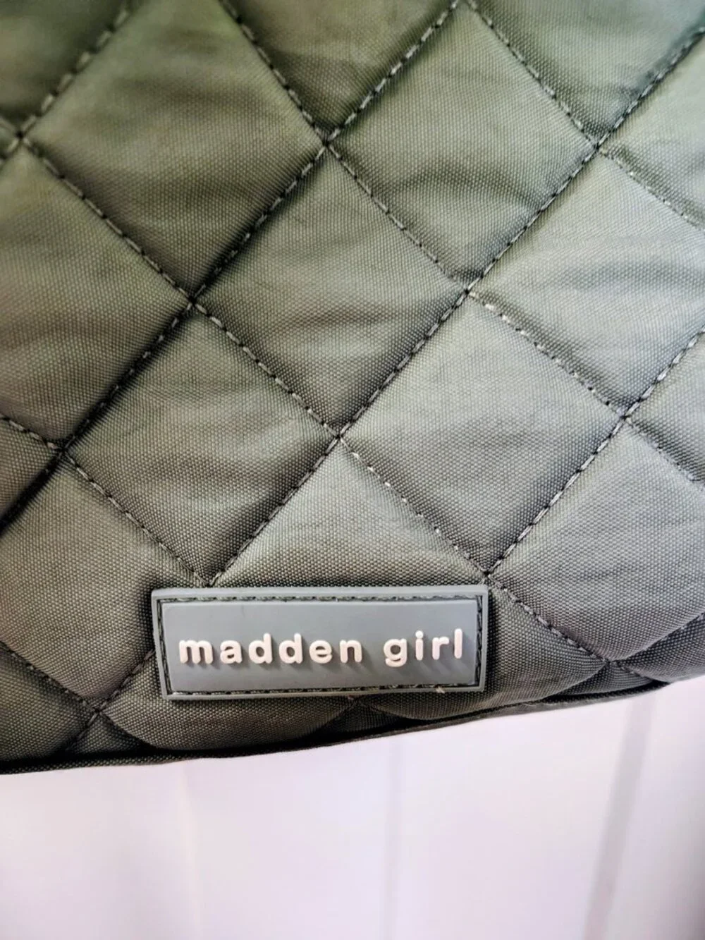 Madden Girl Quilted Tote Bag Sage Green, Removable Long Shoulder Strap